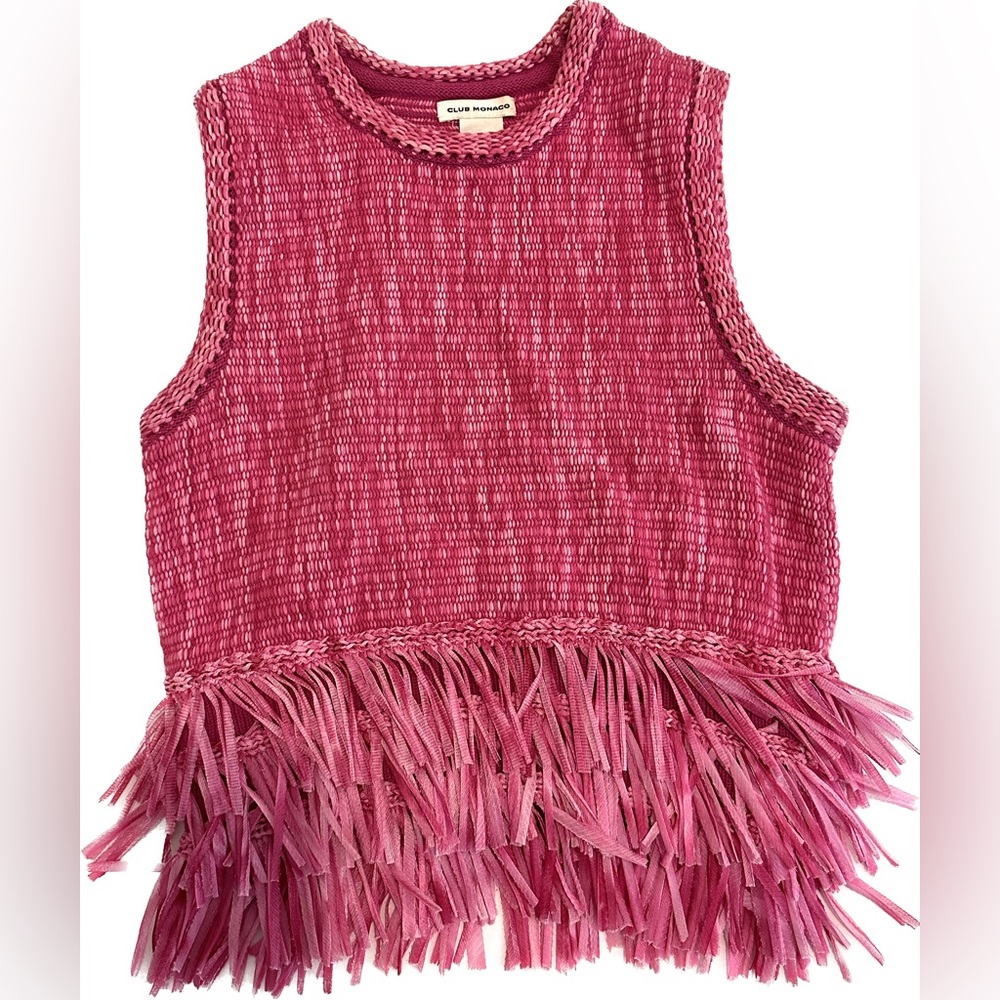 Club Monaco Pink Knit Fringe Top